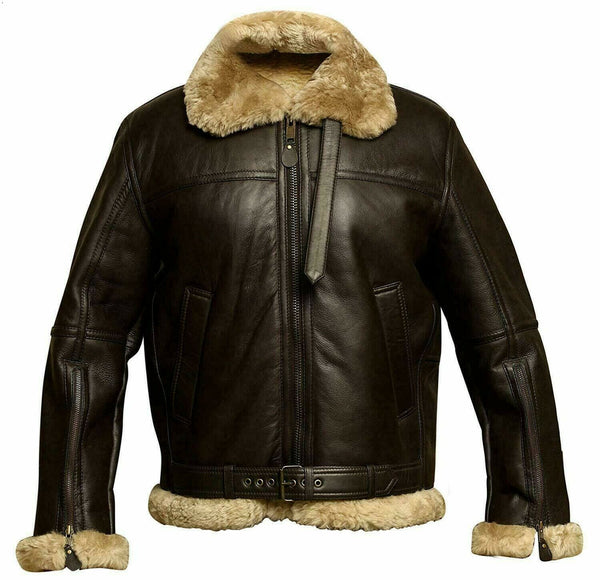 Men's RAF B3 Bomber Ginger Aviator Real Leather Jacket Sheep Skin Pilo ...