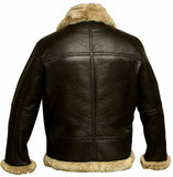 Men's RAF B3 Bomber Ginger Aviator Real Leather Jacket Sheep Skin Pilot Flying Dark Brown Winter Coat