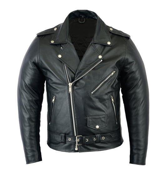 Men's Brando Vintage Motorcycle Biker Black Real Leather Motorbike Jacket Black