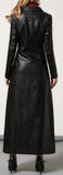 Women's Black Real Leather Trench Long Overcoat