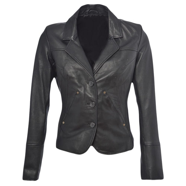 Women's Black Sheep Leather Slim Fit Blazer Jacket