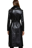 Women's Black Real Leather Trench Long Overcoat