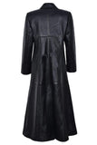 Women's Black Real Leather Trench Long Overcoat