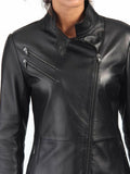 Women's Black Real Leather Trench Long Overcoat