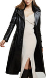 Women's Black Real Leather Trench Long Overcoat