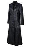 Women's Black Real Leather Trench Long Overcoat