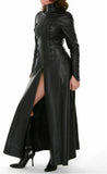 Women's Black Real Leather Trench Long Overcoat