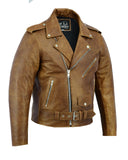 Mens Brando Vintage Motorcycle Distressed Brown Biker Black Real Leather Motorbike Jacket