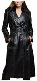 Women's Black Real Leather Trench Long Overcoat