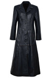 Women's Black Real Leather Trench Long Overcoat