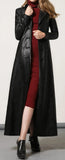 Women's Black Real Leather Trench Long Overcoat