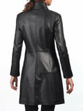 Women's Black Real Leather Trench Long Overcoat