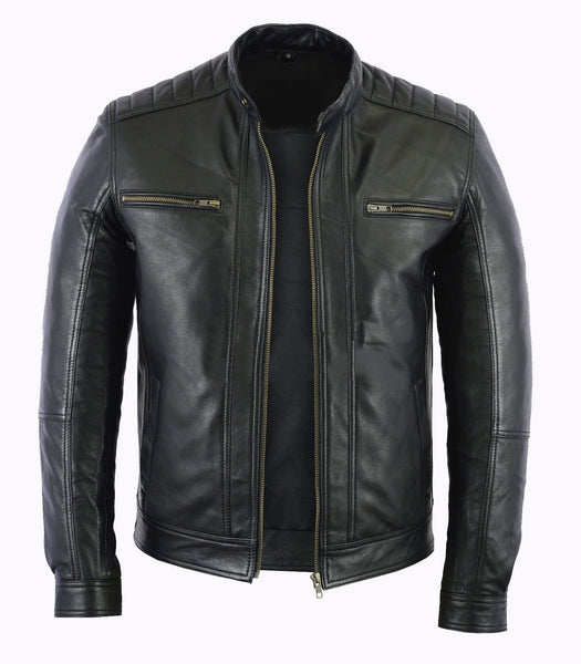 Men's Fashion Real Leather lambskin Leather Biker Style Motorcycle Jacket