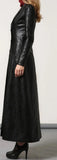 Women's Black Real Leather Trench Long Overcoat