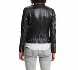 Ladies Black Slim Fit Biker Sheep Leather Moto Leather Classic Leather Jacket