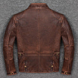 Men's Vintage Brown Leather Jacket Biker Style Motorcycle Real Leather Jacket Coat