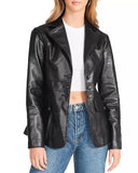 Women's Black Sheep Leather Slim Fit Blazer Jacket