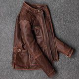 Men's Vintage Brown Leather Jacket Biker Style Motorcycle Real Leather Jacket Coat