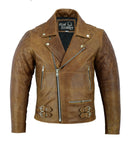 Men's Classic Distressed Brown Leather Marlon Brando Jacket Biker Motorbike Motorcycle Vintage