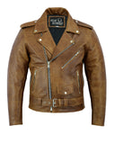 Mens Brando Vintage Motorcycle Distressed Brown Biker Black Real Leather Motorbike Jacket