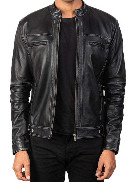 Men's Slim Fit Black Motorcycle Leather Jacket