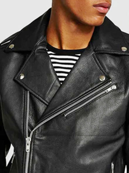 Men's Real Leather Slim Fit Black Biker Jacket