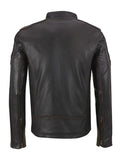 Men's Cafe Racer Brown Stripes Black Leather Biker Jacket