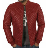 Men's Slim Fit Quilted Red Bomber Biker Jacket