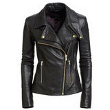 Ladies Women's Black Slim Fit Biker Lambskin Leather Moto Real Leather Jacket