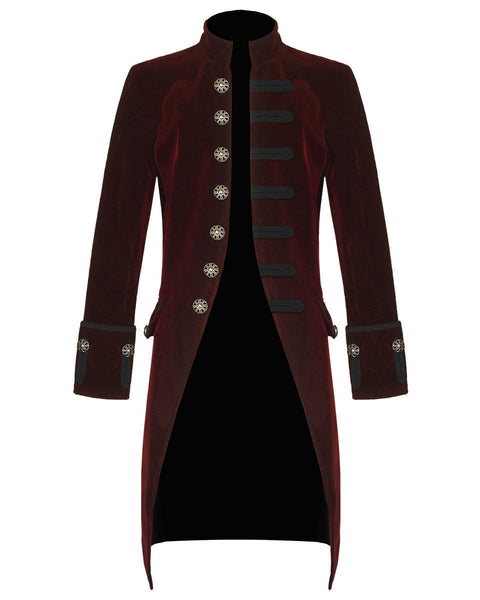 Men's Steampunk Vintage Red Tailcoat Gothic Jacket Velvet Victorian Frock Coat