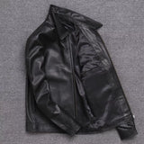 MENS BLACK FASHION SHEEP LEATHER CLASSIC COLLARED SLIM FIT JACKET