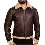 Men's RAF B3 Bomber Ginger Aviator Real Leather Jacket Sheep Skin Pilot Flying Black Winter Coat