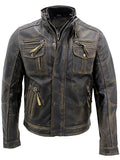 Men's Black Vintage Distressed Moto Brando Real Leather Jacket