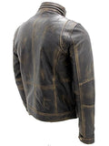 Men's Black Vintage Distressed Moto Brando Real Leather Jacket