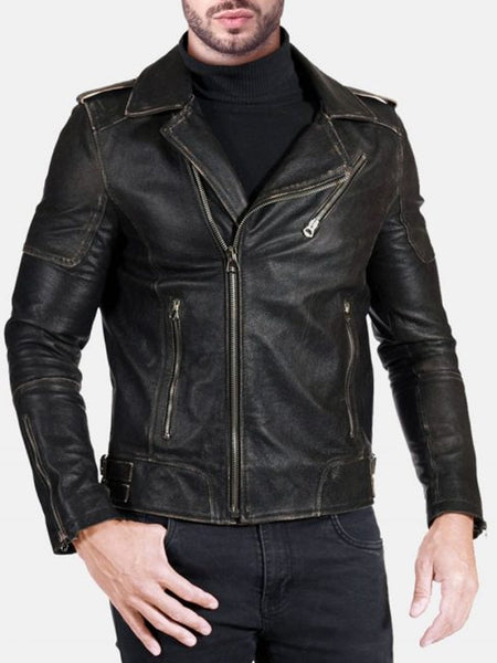 Men's Real Leather Black Vintage Distressed Biker Jacket