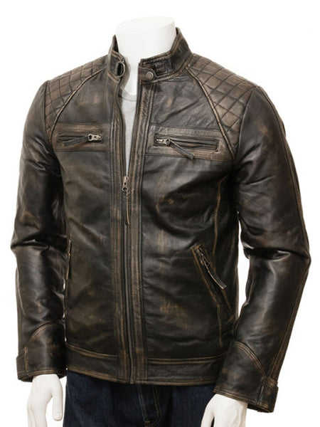 Men's Real Leather Vintage Black Distressed Biker Jacket