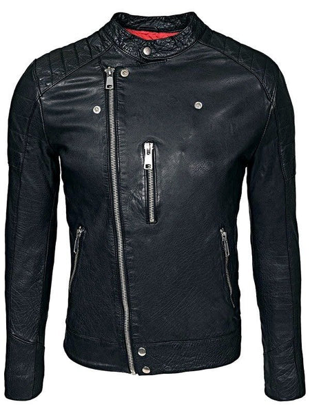 Men's Slim Fit Black Cafe Racer Biker Jacket