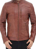 Men's Distressed Brown Cafe Racer Leather Jacket