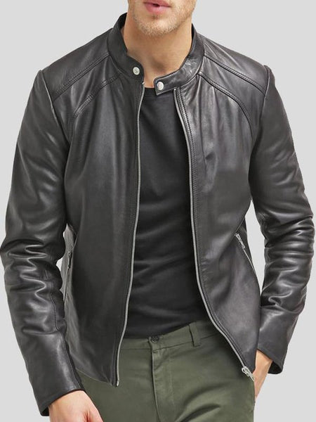 Men's Cafe Racer Slim Fit Black Leather Biker Jacket