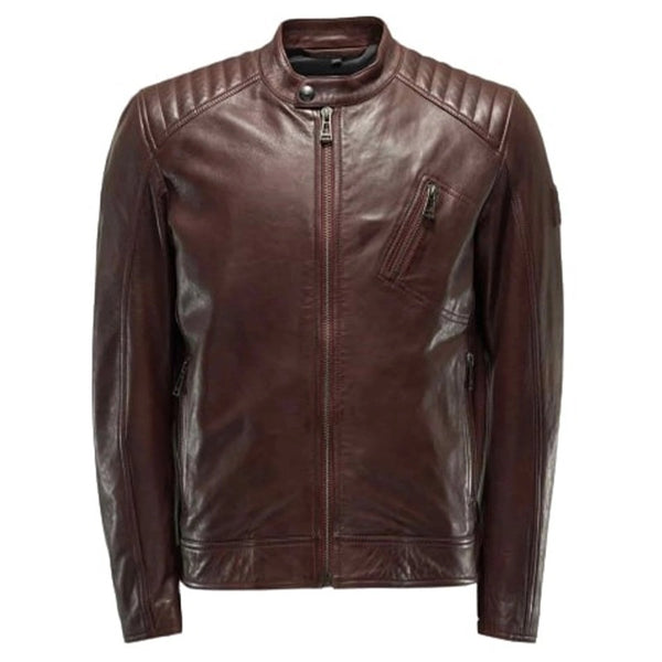 Men's Cafe Racer Dark Brown Padded Leather Jacket