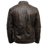 Men's Cafe Racer Distressed Brown Quilted Leather Jacket