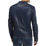 Men's Cafe Racer Padded Navy Blue Leather Jacket