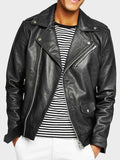 Men's Real Leather Slim Fit Black Biker Jacket