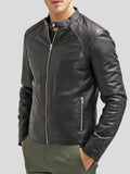 Men's Cafe Racer Slim Fit Black Leather Biker Jacket