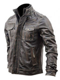 Men's Slim Fit Vintage Black Distressed Cafe Racer Jacket