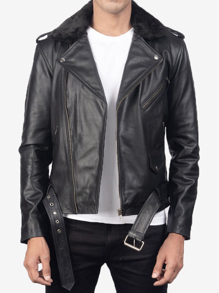 Men's Smooth Black Leather Motorbike Jacket