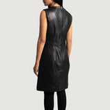 Women's Sleeveless Black Real Leather Trench Long Overcoat