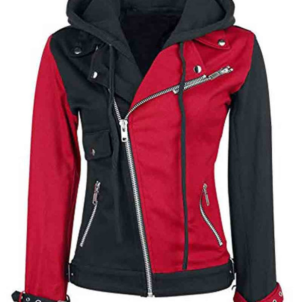 Womens Black And Red Harley Quin Leather Jacket