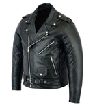 Men's Brando Vintage Motorcycle Biker Black Real Leather Motorbike Jacket Black