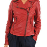 Womens Assymetrical Motorbike Red Leather Jacket